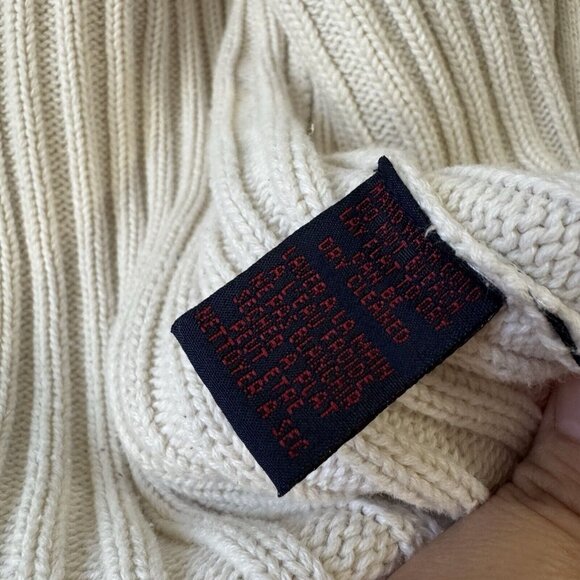 Vintage 90s Ralph Lauren Sweater Womens Sz L Full Zip Off White Mock Neck Ribbed - Picture 5 of 15